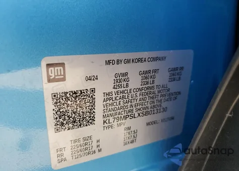 2025 Chevrolet Trailblazer Lt z USA, uszkodzony, nr VIN KL79MPSLXSB013130